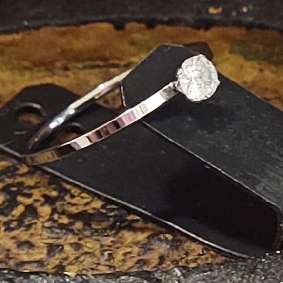 Women's Dainty Prong Round Solitaire Promise Ring - Girls Pinky Ring - Picture 2 of 9